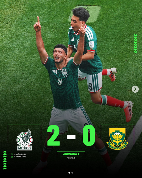 Post-match content visual for Mexico 2-0 South Africa